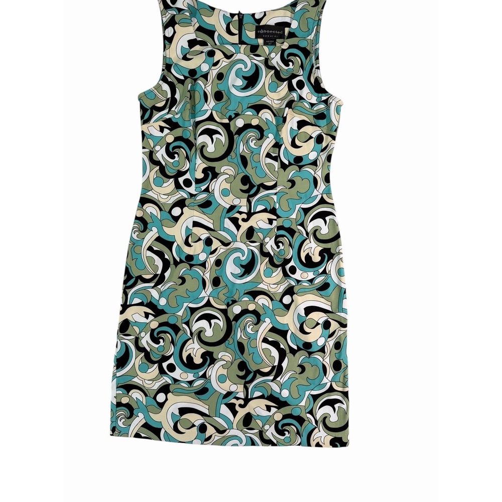 Connected Apparel Abstract Sheath Knee Dress Sleeveless Round Neck Blue 6
